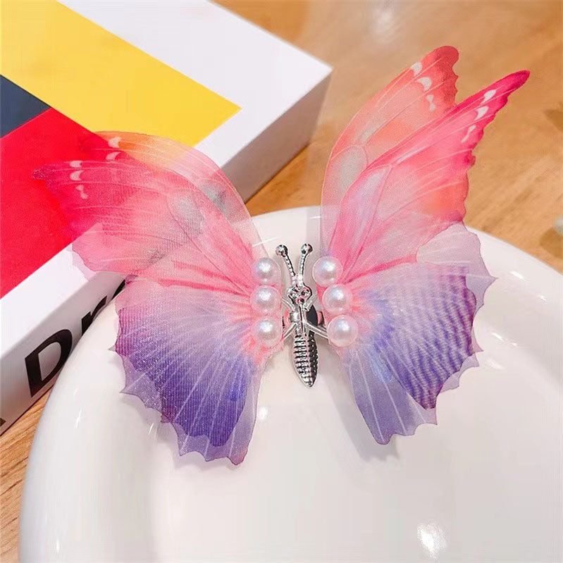Niños al por mayor Clips de plástico para el cabello de mariposa para niños de doble capa